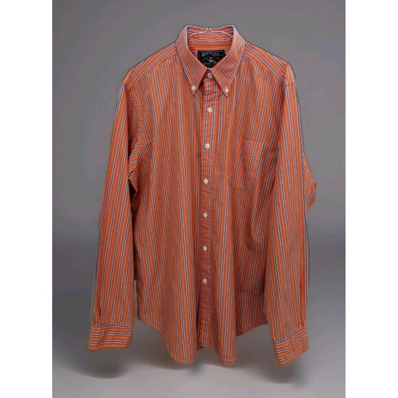 VTG Men’s American Living Coral & Blue Striped Button Down Classic Shirt SZ L - Picture 1 of 6